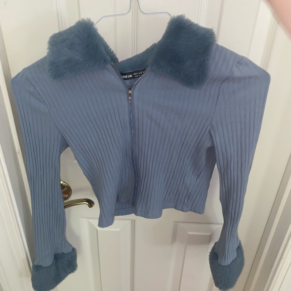 Women's Pure Color All-Matching Short Exposed Navel Fur Lapel Long Sleeve